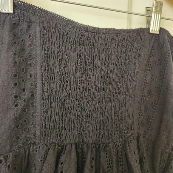 Edikted Liora Lacy Cotton Mini Dress Black Strapless Eyelet Ruffled Feminine - Picture 5 of 14